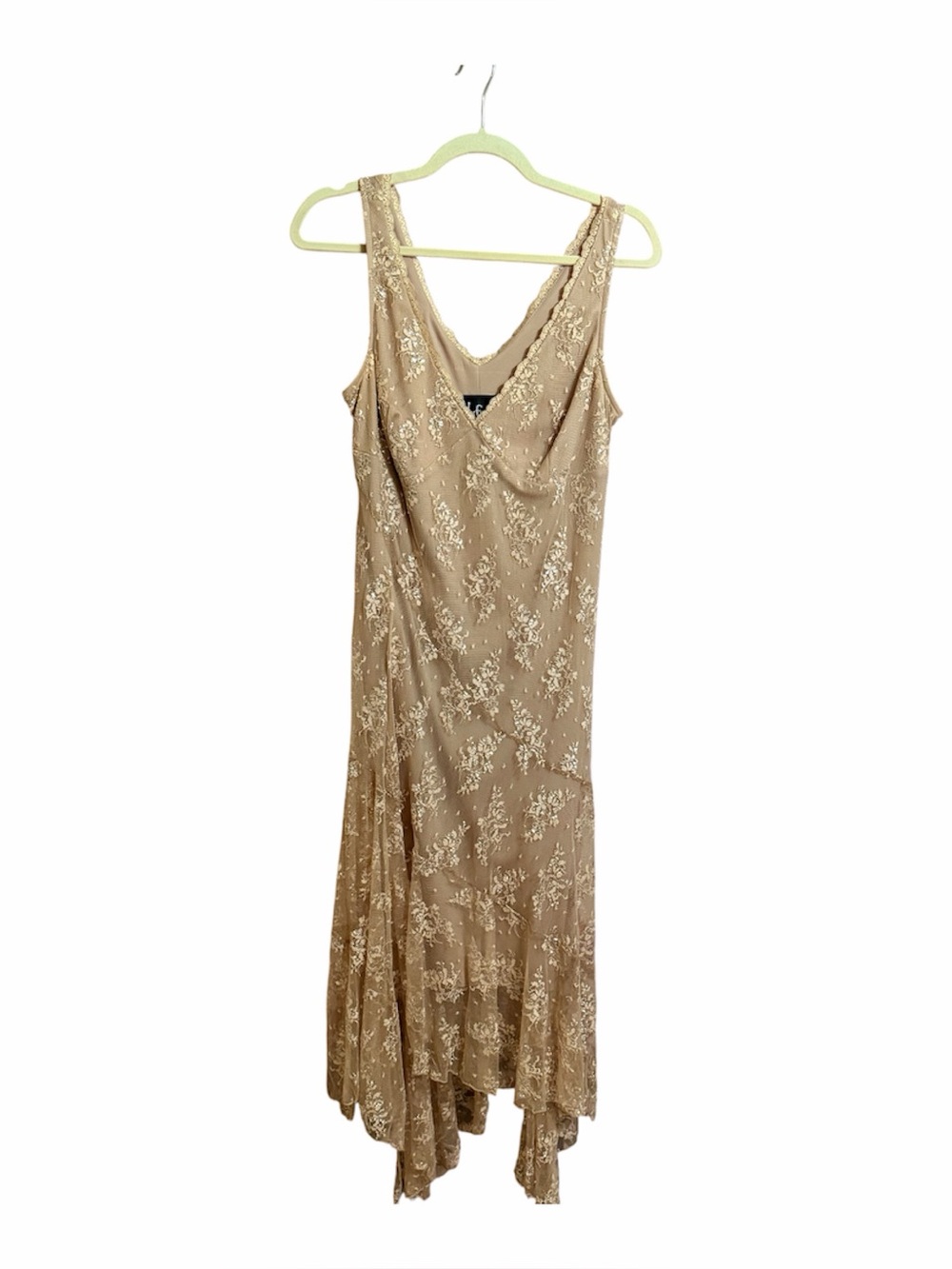 Y2K Vintage Fairy Hold S.L. Fashion Hold Sparkle Gold Lace Dress Size Large